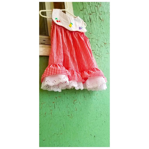 A Tiny Tots Original VTG Girl’s Gingham Embroidered Ruffle Circle Skirt Dress - Picture 3 of 8